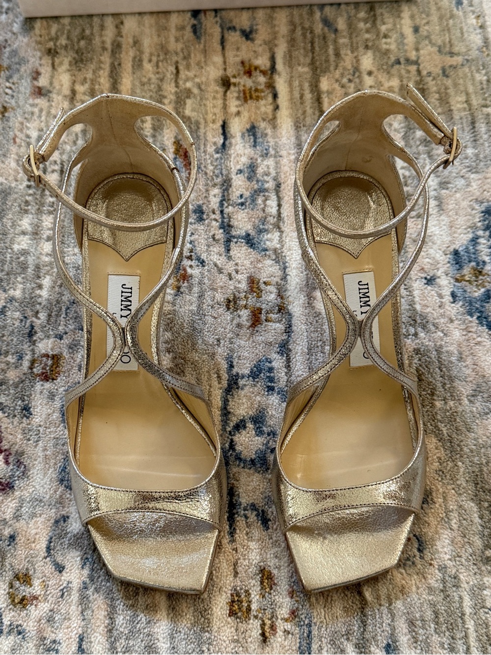 Jimmy Choo Azia Champagne Glitter Leather Sandals